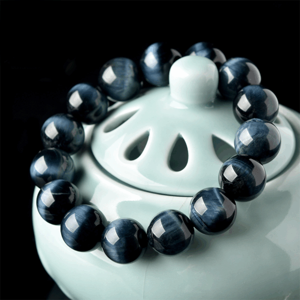 Top Grade Natural Blue Tiger’s Eye (Hawk’s Eye) Energy Bracelet | Collectible Healing Stone | Focus & Protection - Image 2